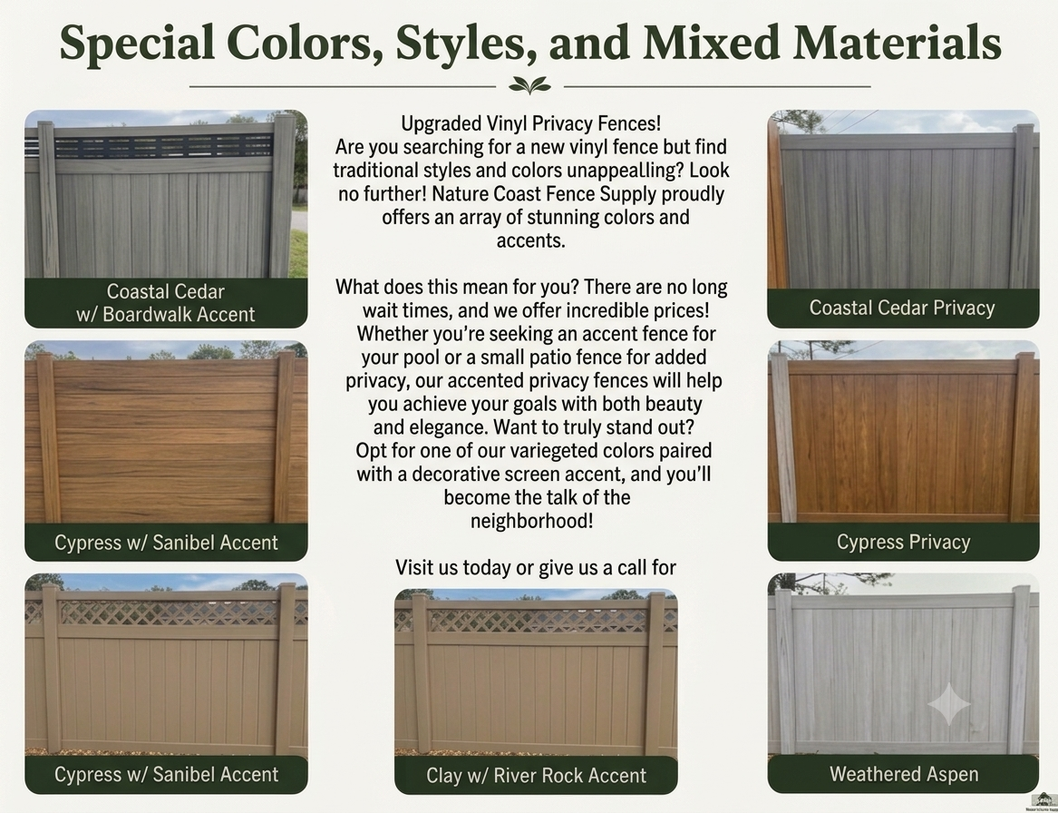 special fence styles, mixed materials, and custom colors. Get expert installation.