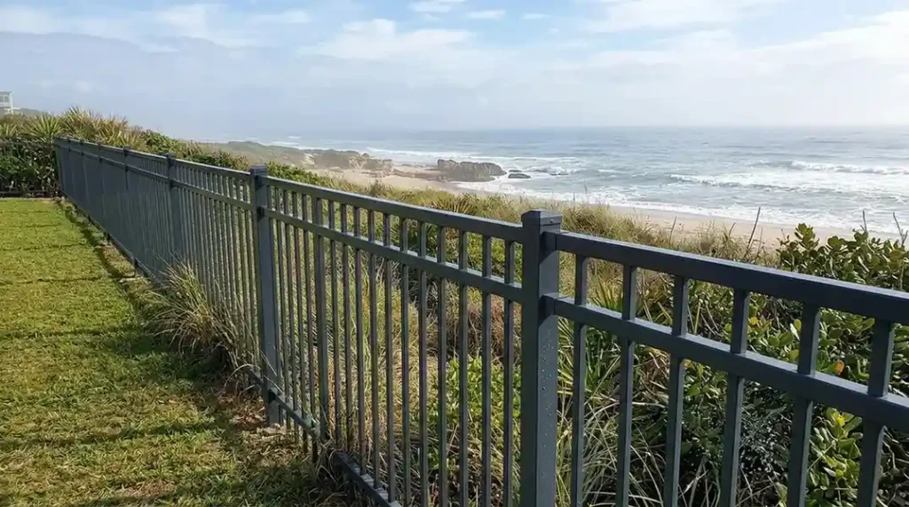 Aluminum fence resisting salt air and UV damage