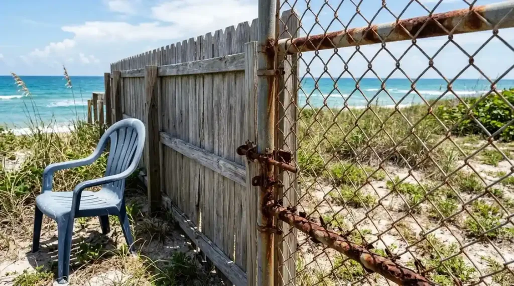 Florida coastal fence facing sun and salt damage