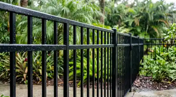 aluminum fence in rain