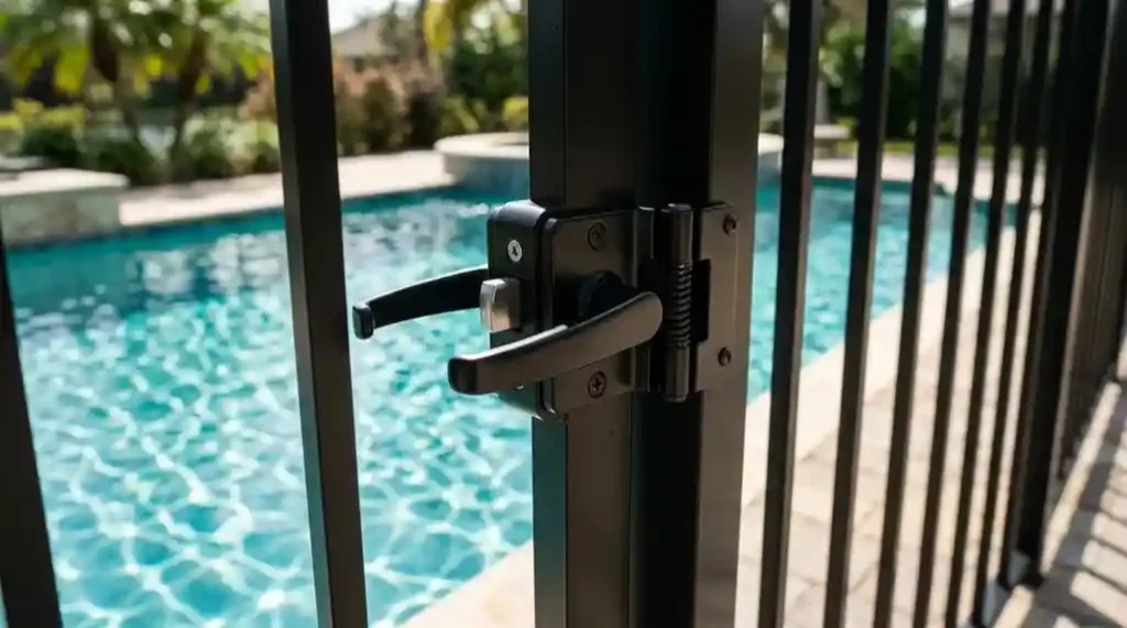 gate latch on aluminum fence
