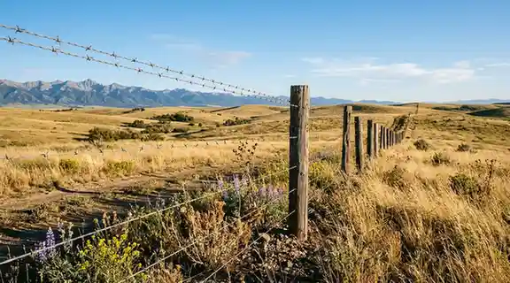 Barbed wire fence on hills