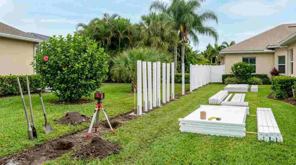 vinyl fence installation in yard Florida