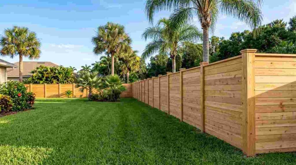 wooden privacy fence backyard